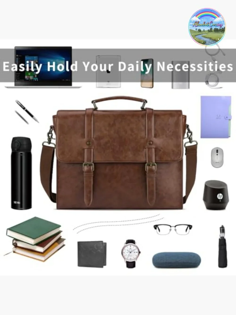 Leather Messenger Bag 15.6 Inch Waterproof Laptop Briefcase Satchel Shoulder Bag